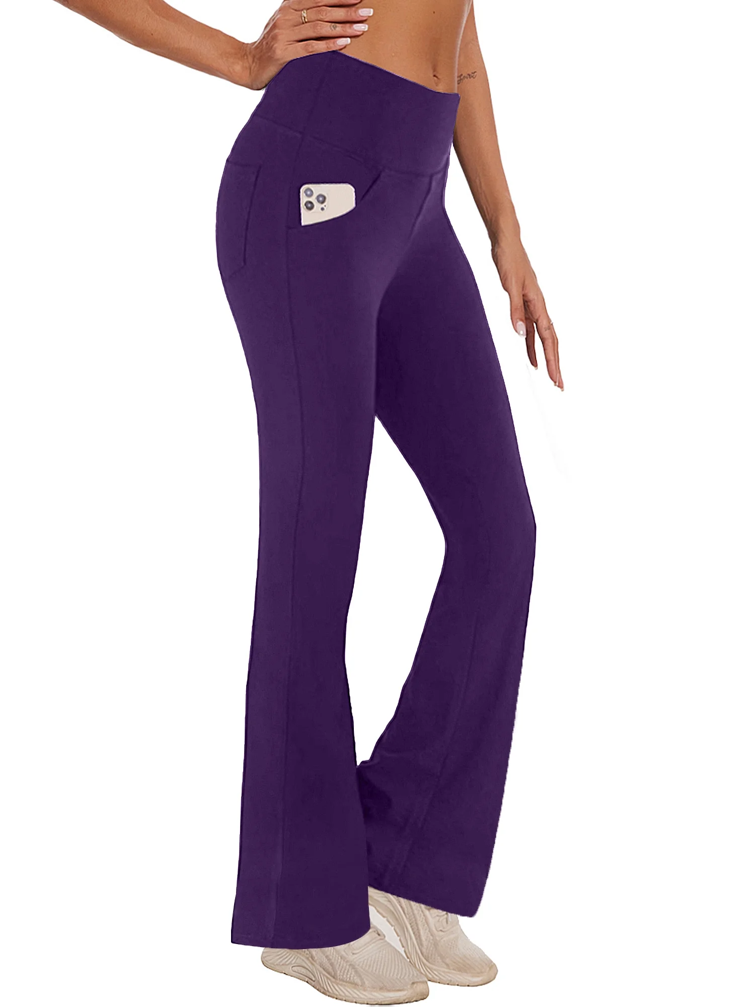 Womens Bootcut Yoga Pants with Pockets Flare Workout Legging High Waist Bootleg Bottoms Activewear Purple M